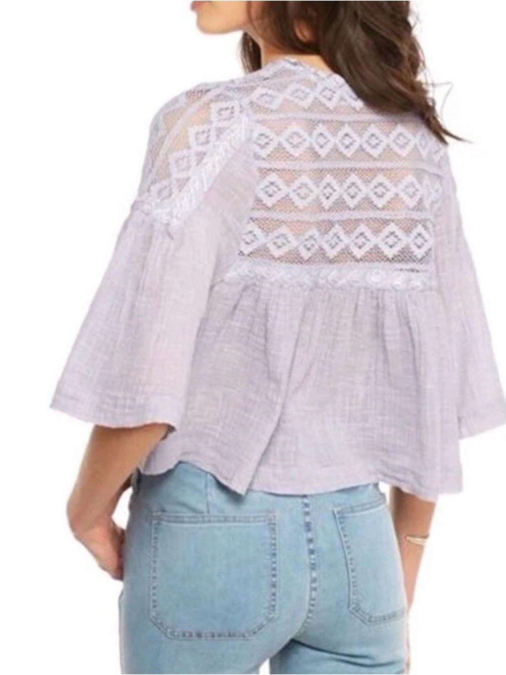 Free People Women’s Boho Lace Detail Gauze Top – Romantic Layered Blouse S - Picture 5 of 5